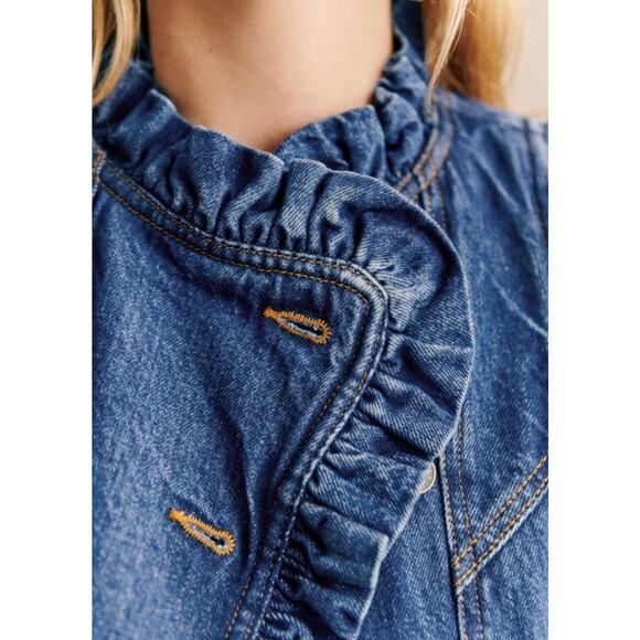 Sézane Faye Organic Cotton Denim Jacket Vest - S Dark Blue - Picture 2 of 5